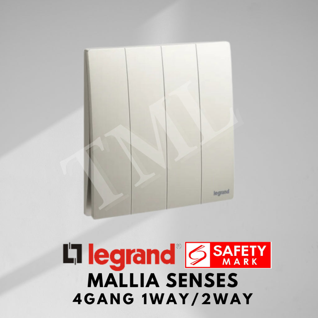 Legrand Mallia Senses 4Gang 1Way 2Way 4G1W 4G2W Switch Designer Matt Black Silver Champagne 4HOME SINGAPORE - 4HOME