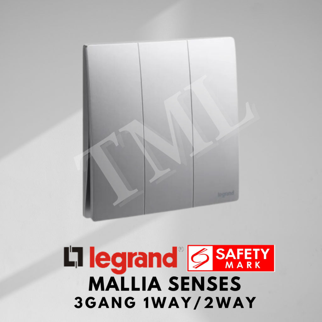 Legrand Mallia Senses 3Gang 1Way 2Way 3G1W 3G2W Switch Designer Matt Black Silver Champagne 4HOME SINGAPORE - 4HOME