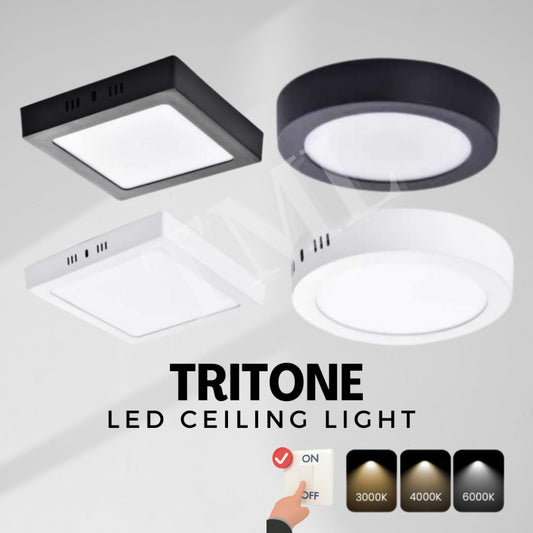 Premium Tritone LED Ceiling Light 12W 18W 24W Surface Mounted Downlight Surface Panel Metal Rim Light 3tone 4HOME SINGAPORE - 4HOME