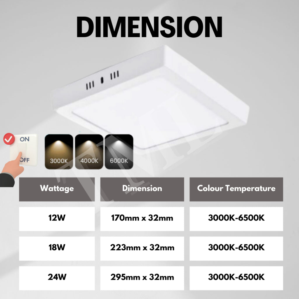 Premium Tritone LED Ceiling Light 12W 18W 24W Surface Mounted Downlight Surface Panel Metal Rim Light 3tone 4HOME SINGAPORE - 4HOME