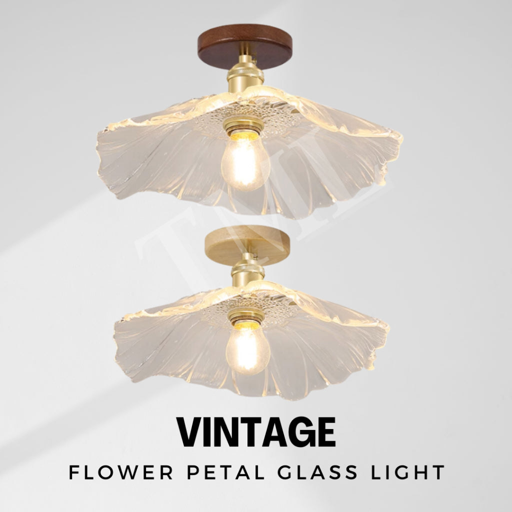 Vintage Style Flower Petal Glass Ceiling Light Walnut Pine Wood E27 Bulb 4HOME SINGAPORE - 4HOME