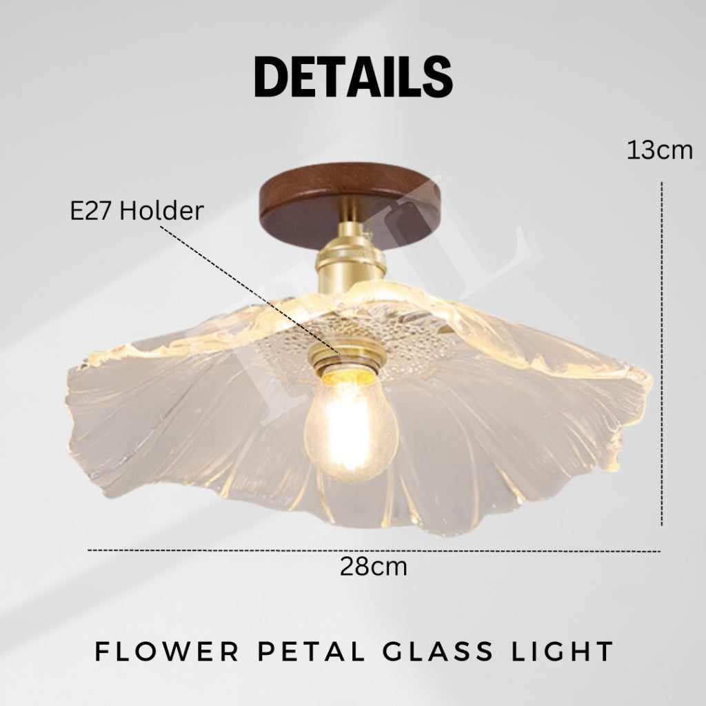 Vintage Style Flower Petal Glass Ceiling Light Walnut Pine Wood E27 Bulb 4HOME SINGAPORE - 4HOME
