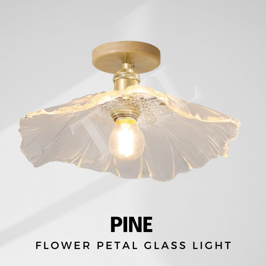 Vintage Style Flower Petal Glass Ceiling Light Walnut Pine Wood E27 Bulb 4HOME SINGAPORE - 4HOME