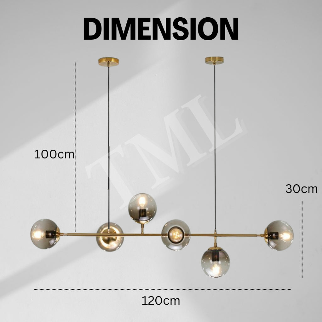 Nordic LUX Gold Smoky Grey 6 Bulb Globe Chandelier Pendant Light Island Kitchen Dining Living Hall E27 4HOME SINGAPORE - 4HOME