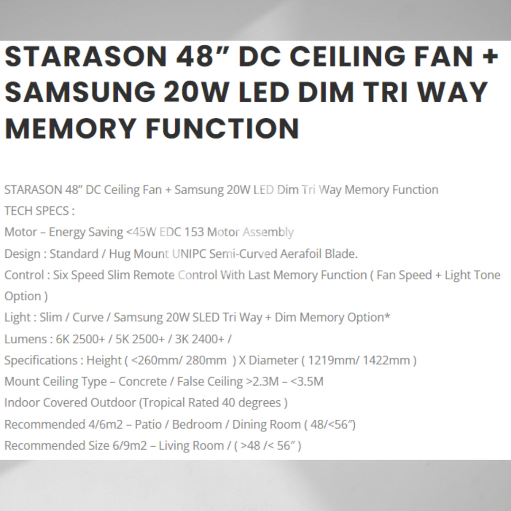 ALASKA STARASON DC Ceiling Fan 5 Blades with optional LED Light 48"/56" 4HOME SINGAPORE - 4HOME