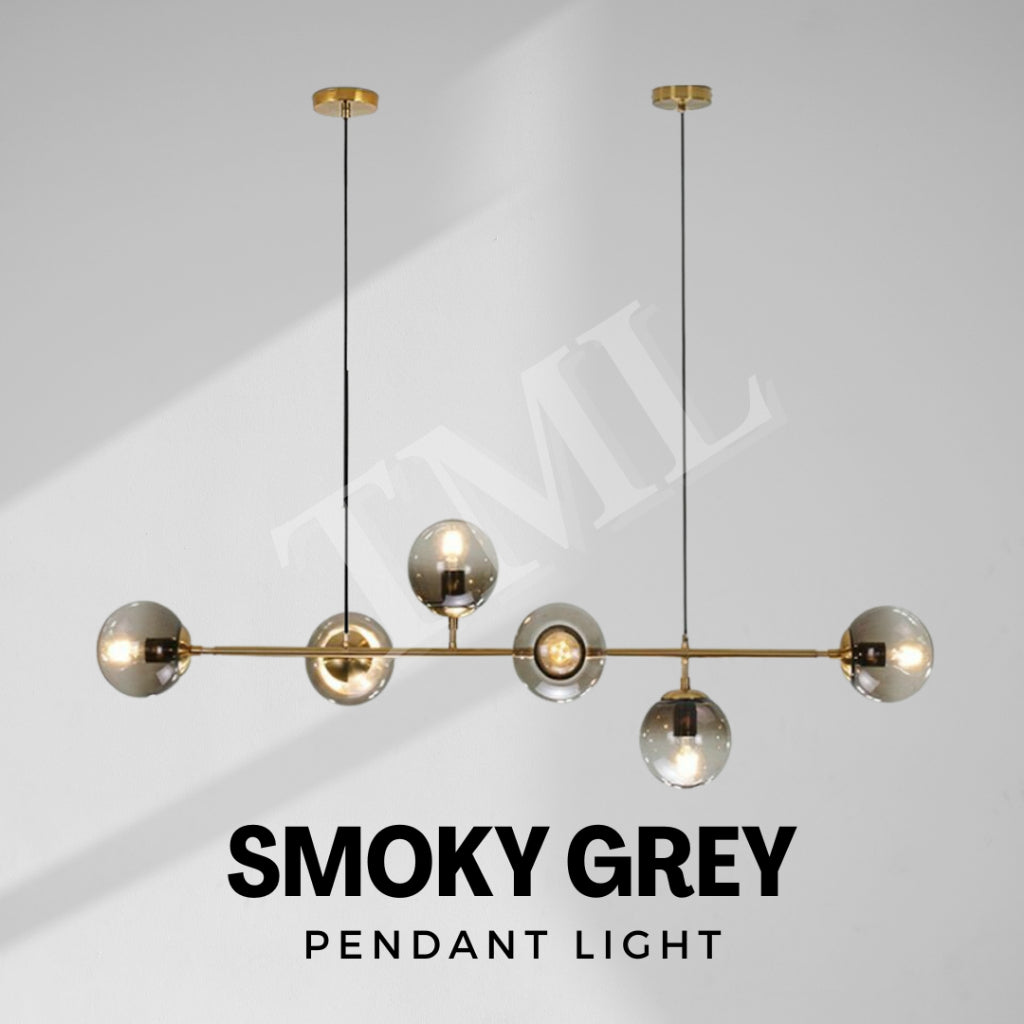 Nordic LUX Gold Smoky Grey 6 Bulb Globe Chandelier Pendant Light Island Kitchen Dining Living Hall E27 4HOME SINGAPORE - 4HOME