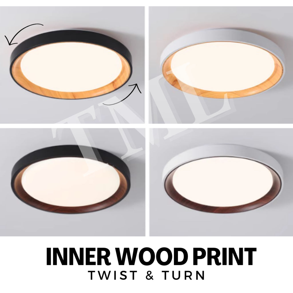 Premium Black White with Inner Wood Print LED Surface Ceiling Light Daylight Warm White Tritone 4HOME SINGAPORE - 4HOME