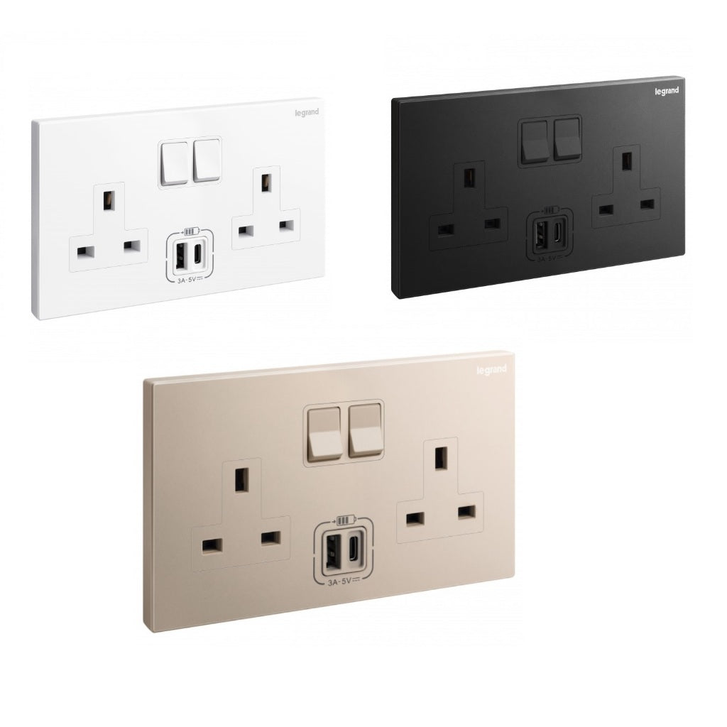 Legrand Galion Socket with USB Champagne Rose Gold Dark Silver White Matt Black 4HOME SINGAPORE - 4HOME