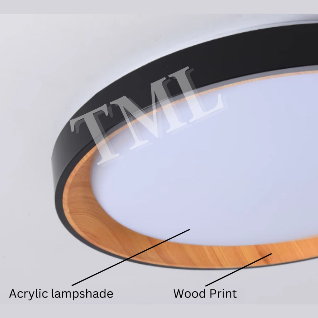 Premium Black White with Inner Wood Print LED Surface Ceiling Light Daylight Warm White Tritone 4HOME SINGAPORE - 4HOME