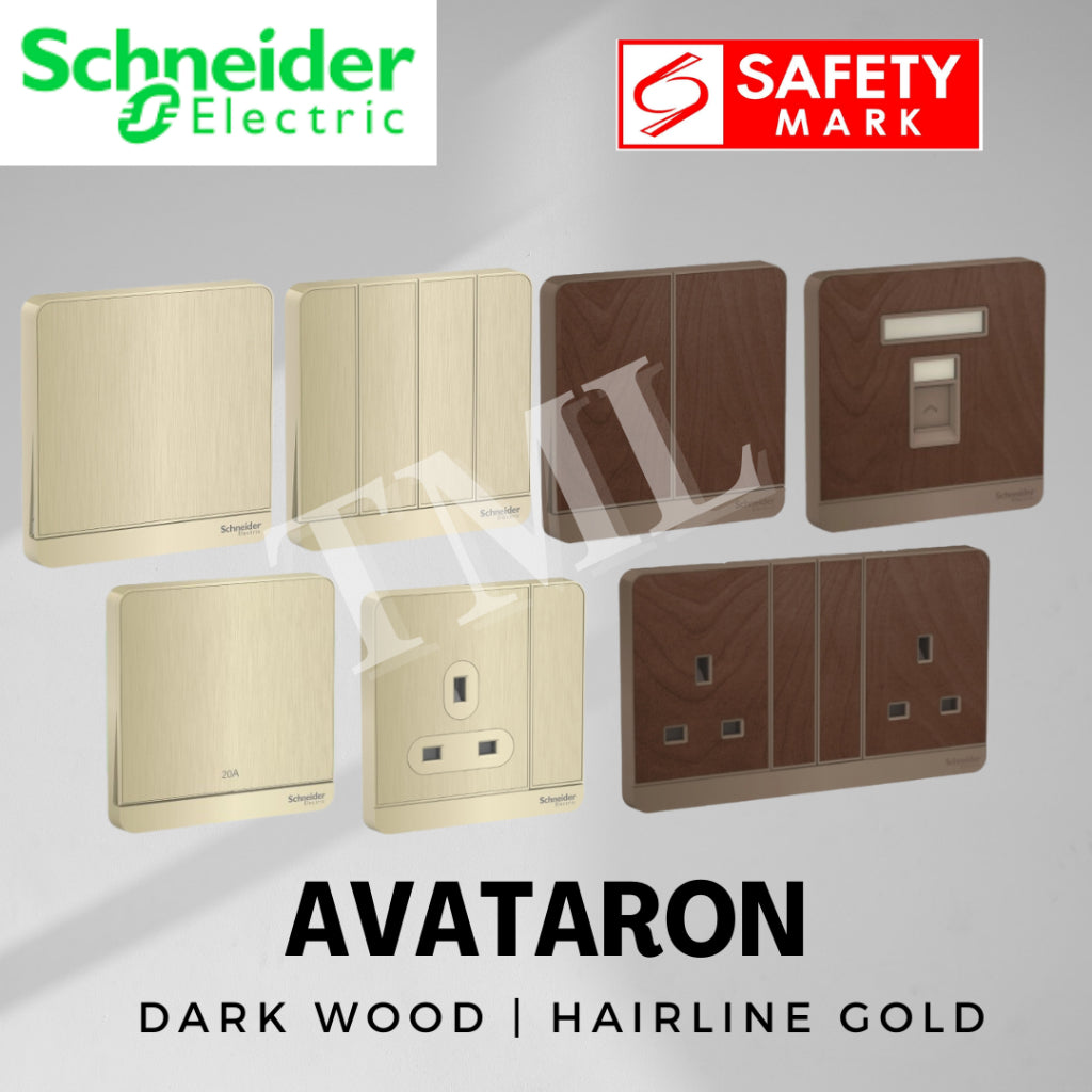 Schneider Electric AvatarOn Switch Socket Dark Wood Hairline Gold 4HOME SINGAPORE - 4HOME