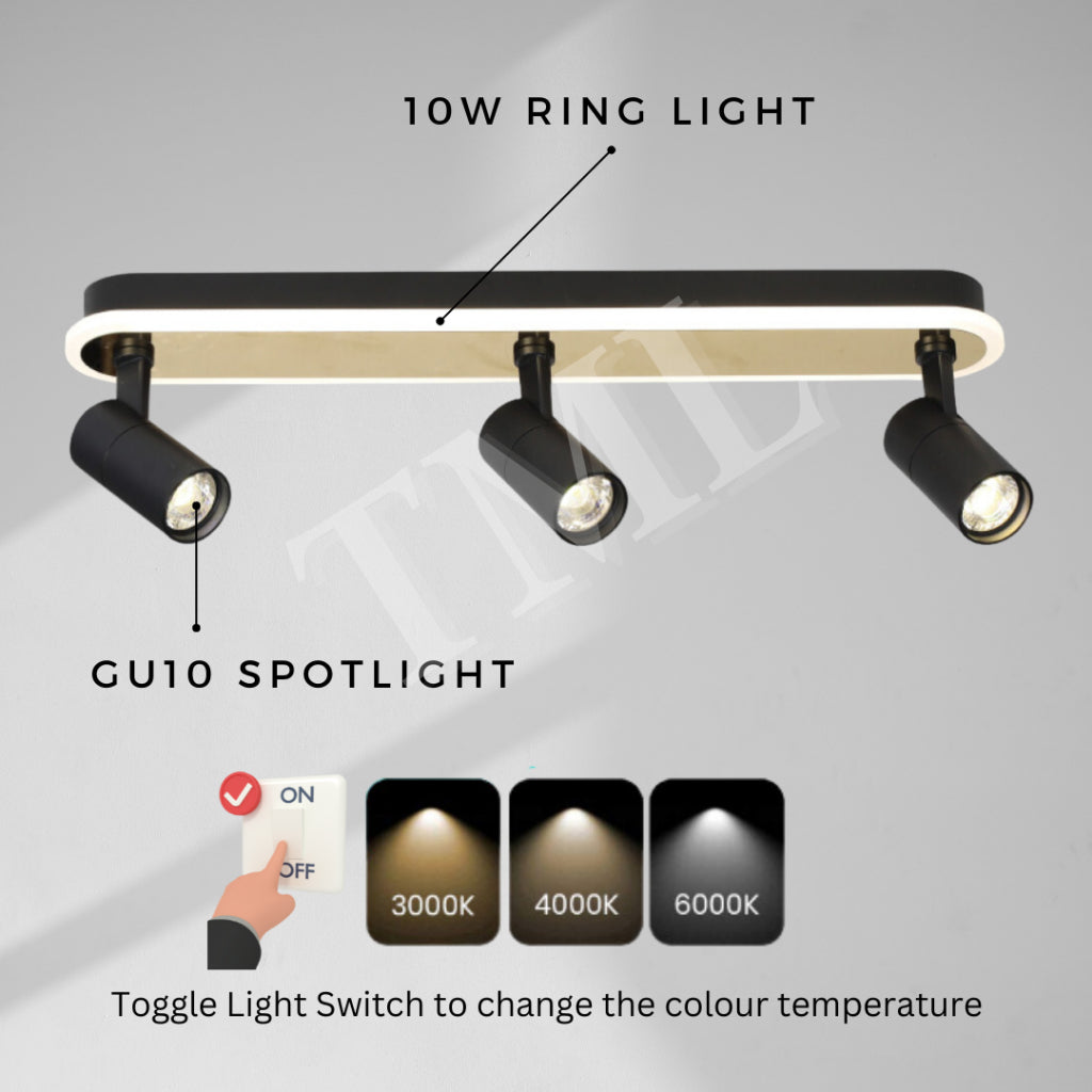 Premium Black Gold 3Head Spotlight GU10 Halo Track Light Tritone 4HOME SINGAPORE - 4HOME