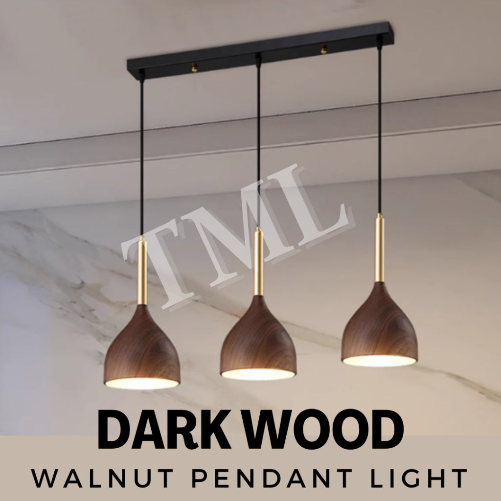 Linear Dark Wood Print Walnut Japanese Design 3Head Pendant Light E27 Dining Island 4HOME SINGAPORE - 4HOME