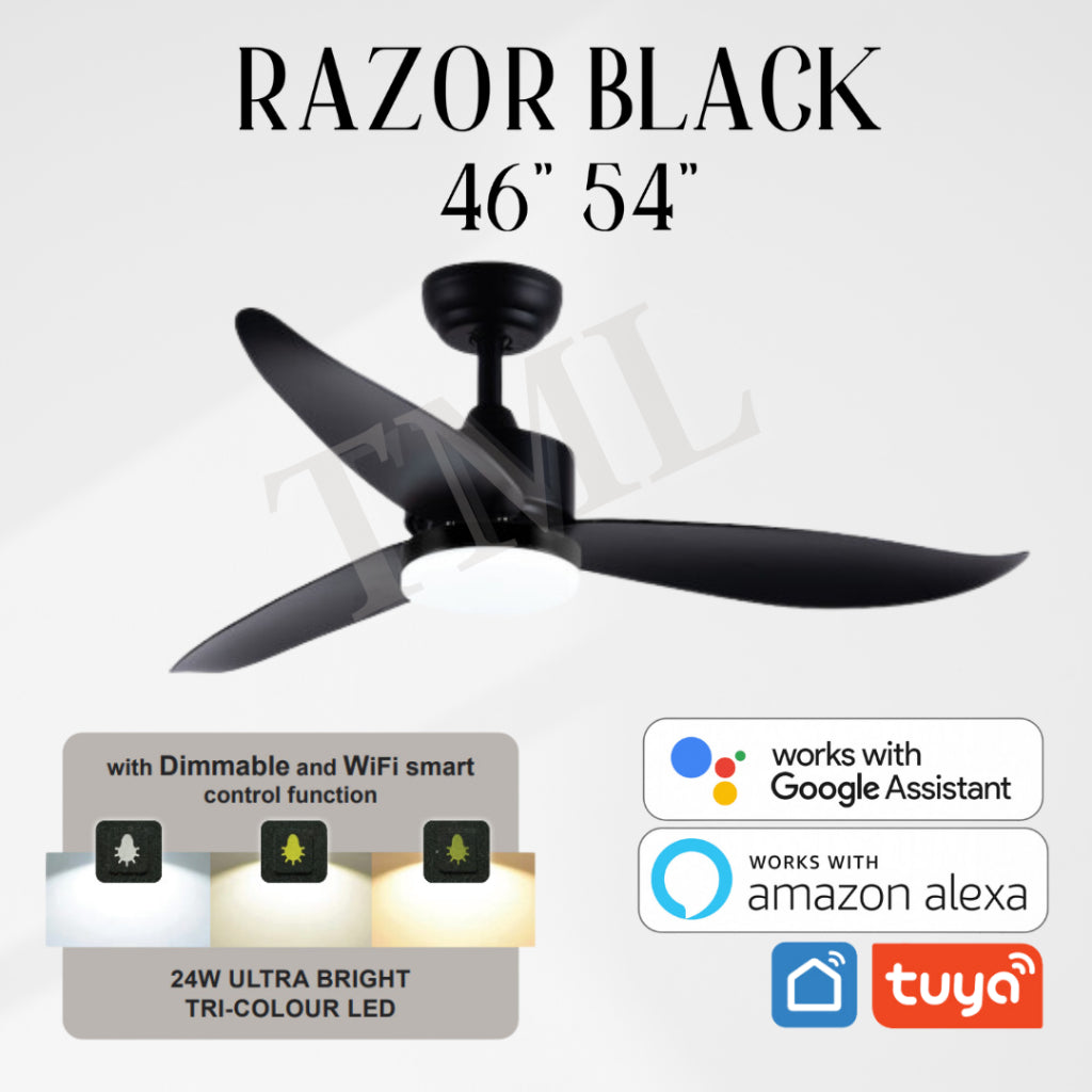 Bestar Razor 46inch 54inch DC Smart Ceiling Fan with Dimmable Light Google Assistant Tuya Amazon Alexa 4HOME SINGAPORE - 4HOME