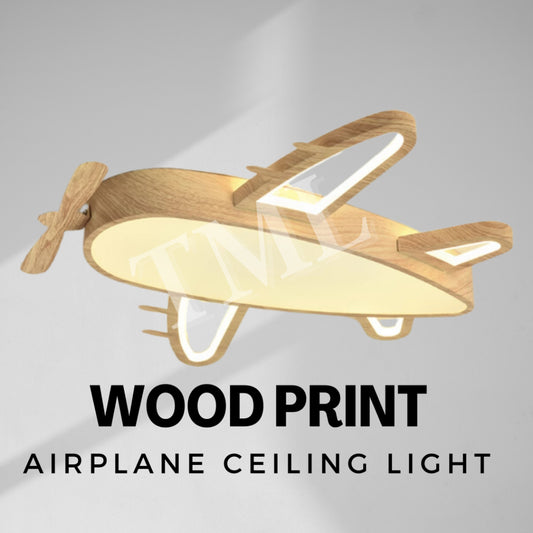 Modern Wood Print Airplane Aircraft LED Ceiling Light Fixture for Boys Girls Kids Bedroom and Nursery 4HOME SINGAPORE - 4HOME