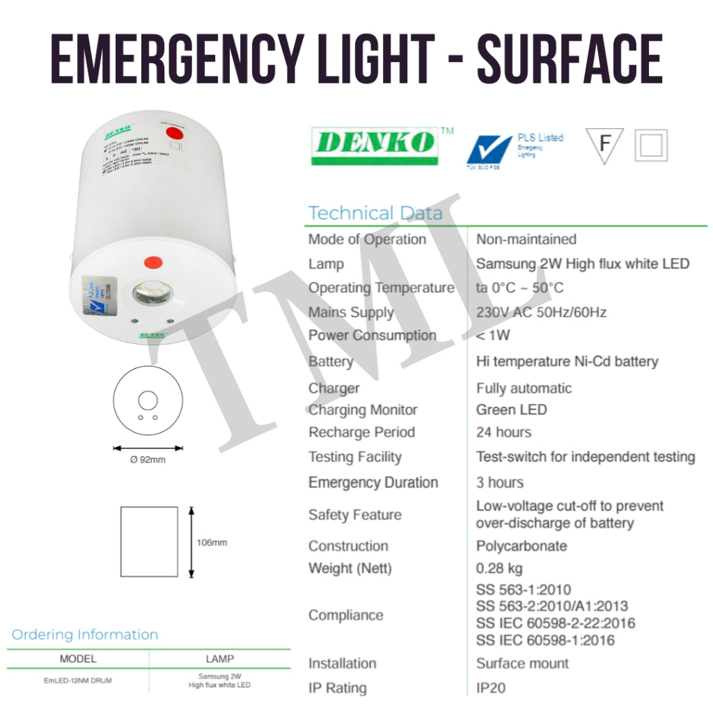 DENKO Emergency Light UFO EmLED - 12NM EASI LED Surface and Recessed 4HOME SINGAPORE - 4HOME