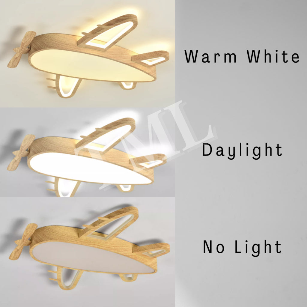 Modern Wood Print Airplane Aircraft LED Ceiling Light Fixture for Boys Girls Kids Bedroom and Nursery 4HOME SINGAPORE - 4HOME