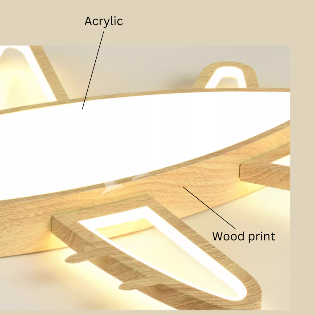 Modern Wood Print Airplane Aircraft LED Ceiling Light Fixture for Boys Girls Kids Bedroom and Nursery 4HOME SINGAPORE - 4HOME