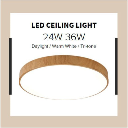 4HOME SINGAPORE 24W 36W Nordic Minimal LED Ceiling Light Wood Laminate Frame Daylight Warm White Tritone Macaron - 4HOME