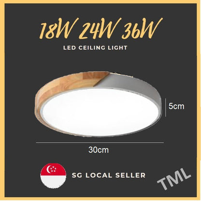 4HOME SINGAPORE 24W 36W Square Nordic Ceiling Light Black White Wooden Frame Round - 4HOME