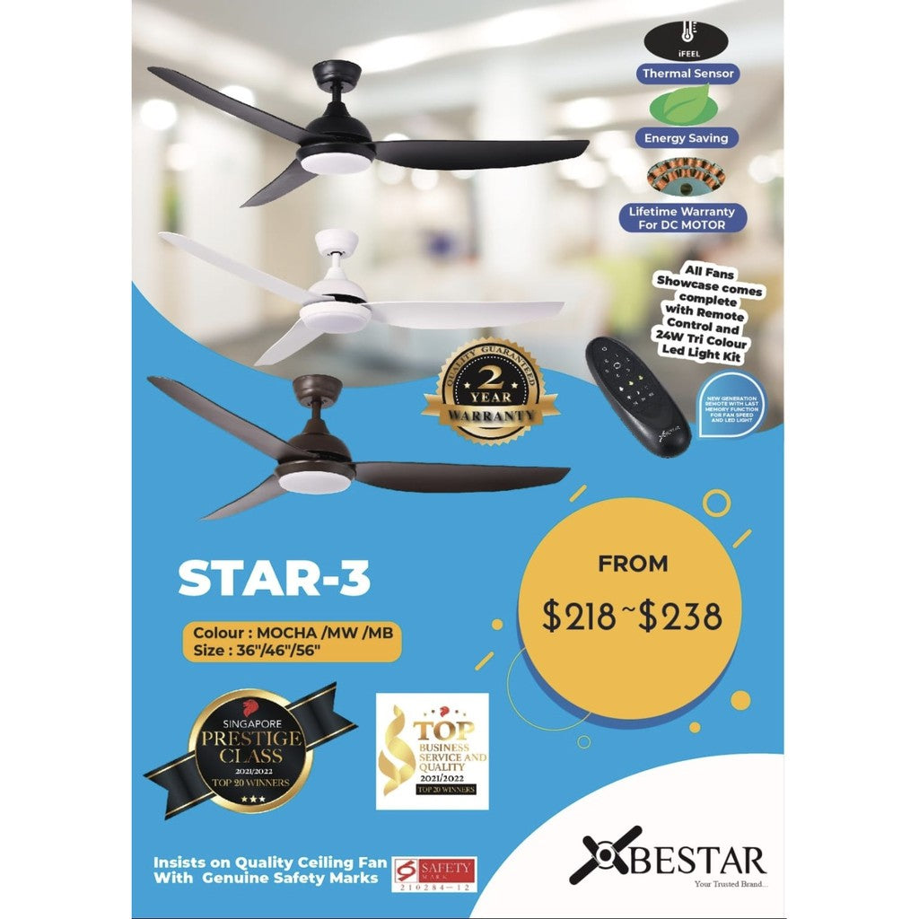 [Installation] Bestar Star-3 Ceiling Fan with 24W LED Light 36inch 46inch 56inch 36" 46" 56" STAR3 4HOME SINGAPORE - 4HOME