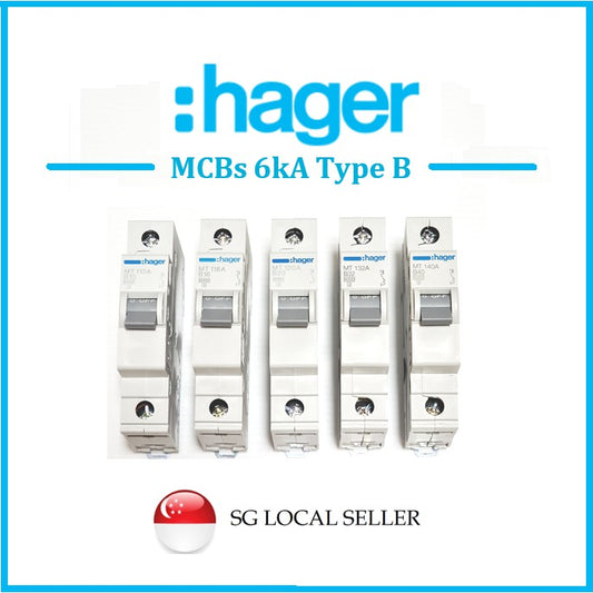 Hager 1P Single Pole MCB Type B MT110A MT116A MT120A MT132A MT140A 4HOME SINGAPORE - 4HOME