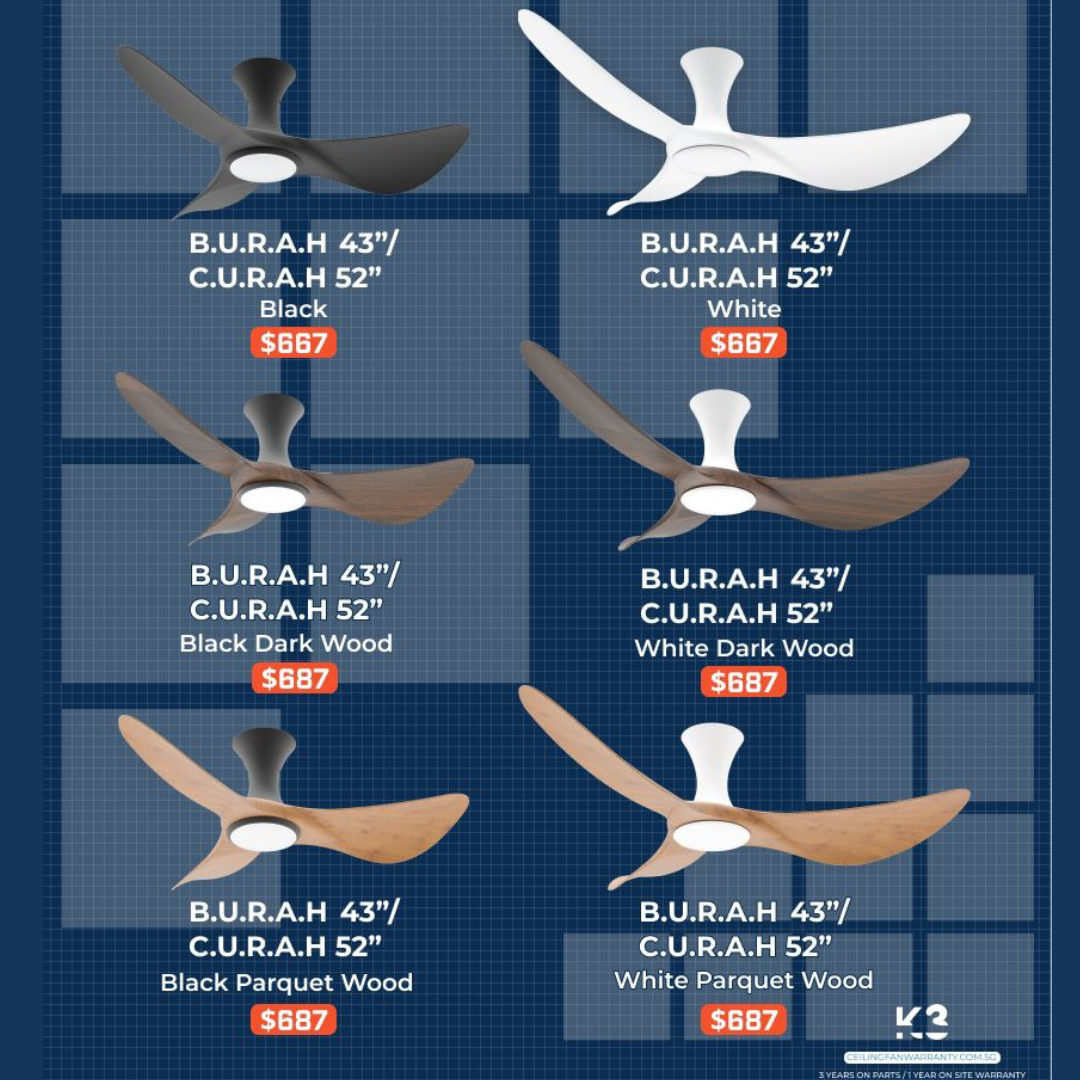 Alaska Aerahaus BURAH CURAH 43″ 52" 3 Blade Ceiling Fan Tri Tone Smart - 4HOME