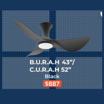 Alaska Aerahaus BURAH CURAH 43″ 52" 3 Blade Ceiling Fan Tri Tone Smart - 4HOME