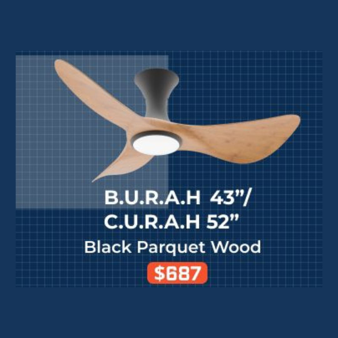 Alaska Aerahaus BURAH CURAH 43″ 52" 3 Blade Ceiling Fan Tri Tone Smart - 4HOME