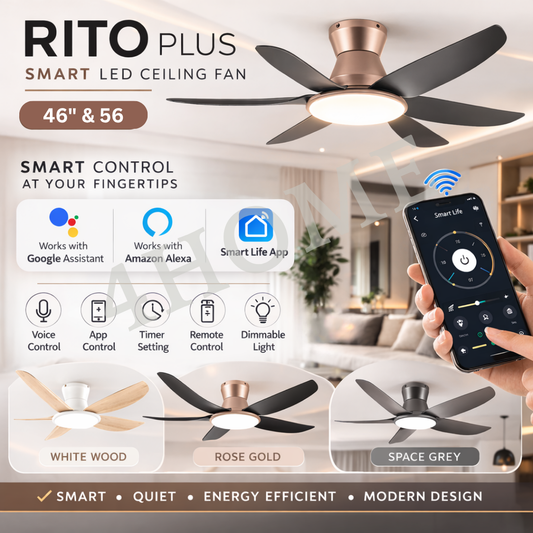 Fanco Rito Plus DC Ceiling Fan with Dimmable 36W LED Light – 46” / 56” Smart Fan with 6 Speed