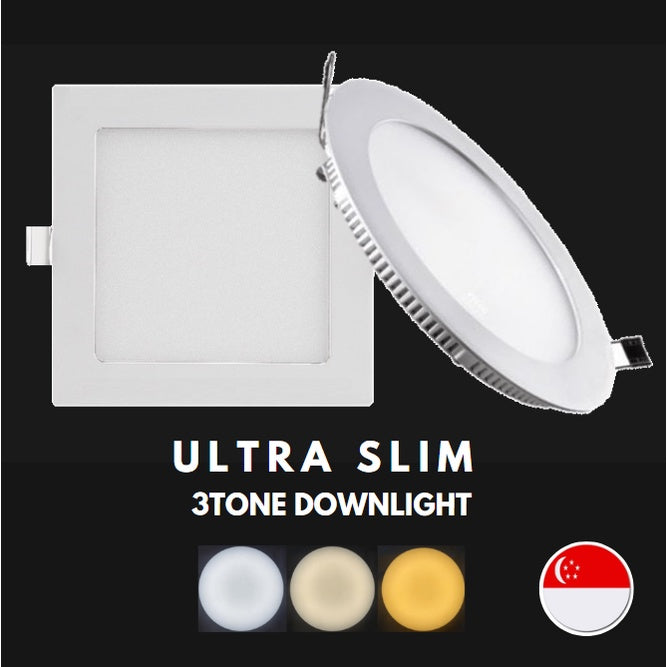 Ultra Slim Downlight LED 9W 12W Round Square 3Tone Tri tone Tricolor Tri color Recessed Ceiling Light 4HOME SINGAPORE - 4HOME