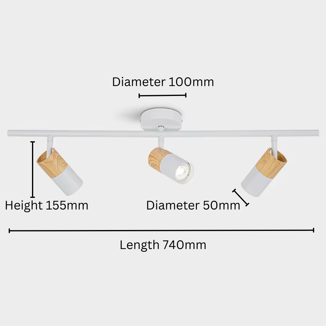Scandinavian Minimalist Modern Light Wood Dark Wood 3head Track Light - 4HOME