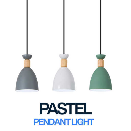 Pastel Pendant Light with Wooden Accent – Modern Nordic Hanging Lamp