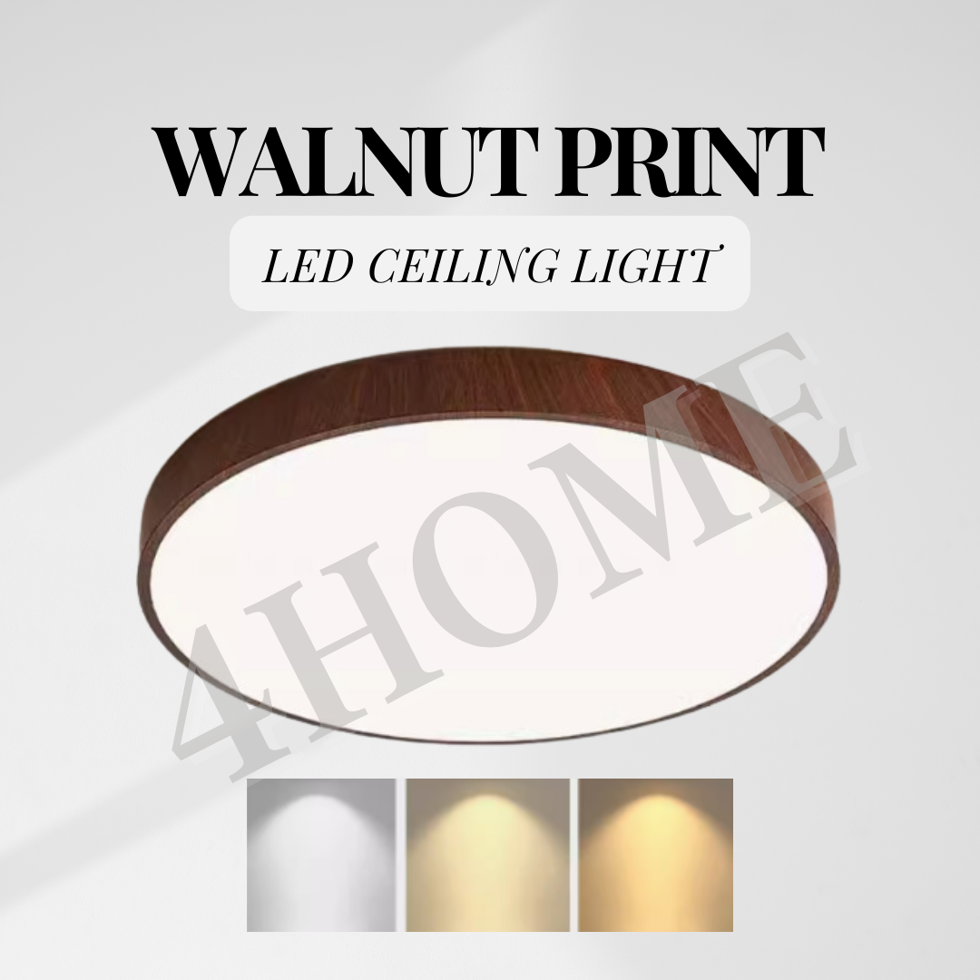 Nordic Walnut Dark Wood Print LED Ceiling Light Minimal - Daylight Warm White Tri-tone Macaron GSE 4HOME SINGAPORE - 4HOME
