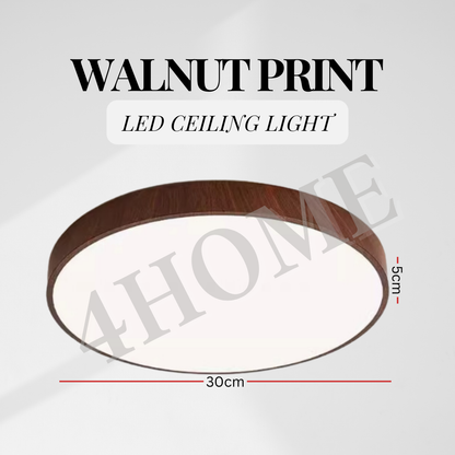 Nordic Walnut Dark Wood Print LED Ceiling Light Minimal - Daylight Warm White Tri-tone Macaron GSE 4HOME SINGAPORE - 4HOME