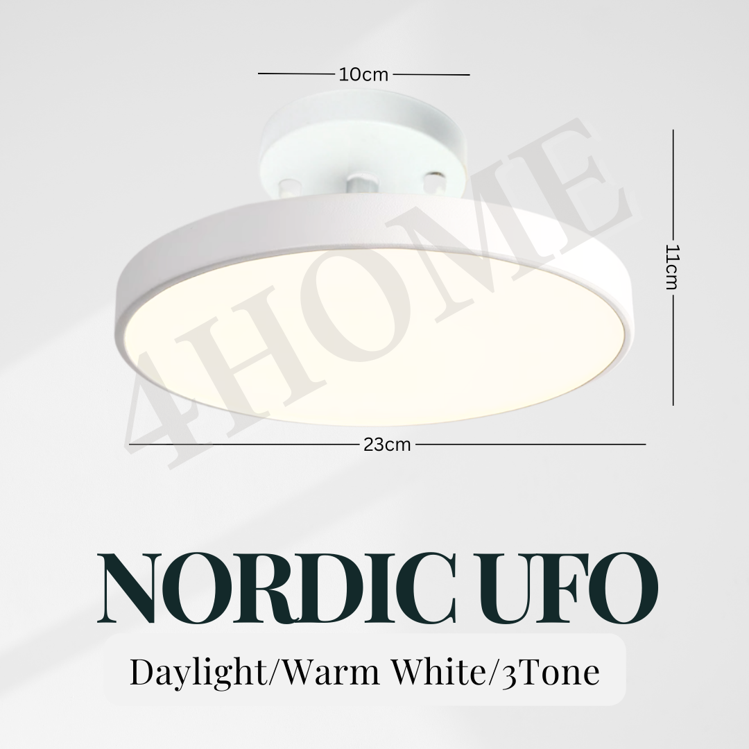 Premium Nordic UFO 24W 36W Black White Walnut Pine Wood Print Minimal LED Ceiling Light - Daylight Warm White Tri-tone Macaron 4HOME SINGAPORE - 4HOME
