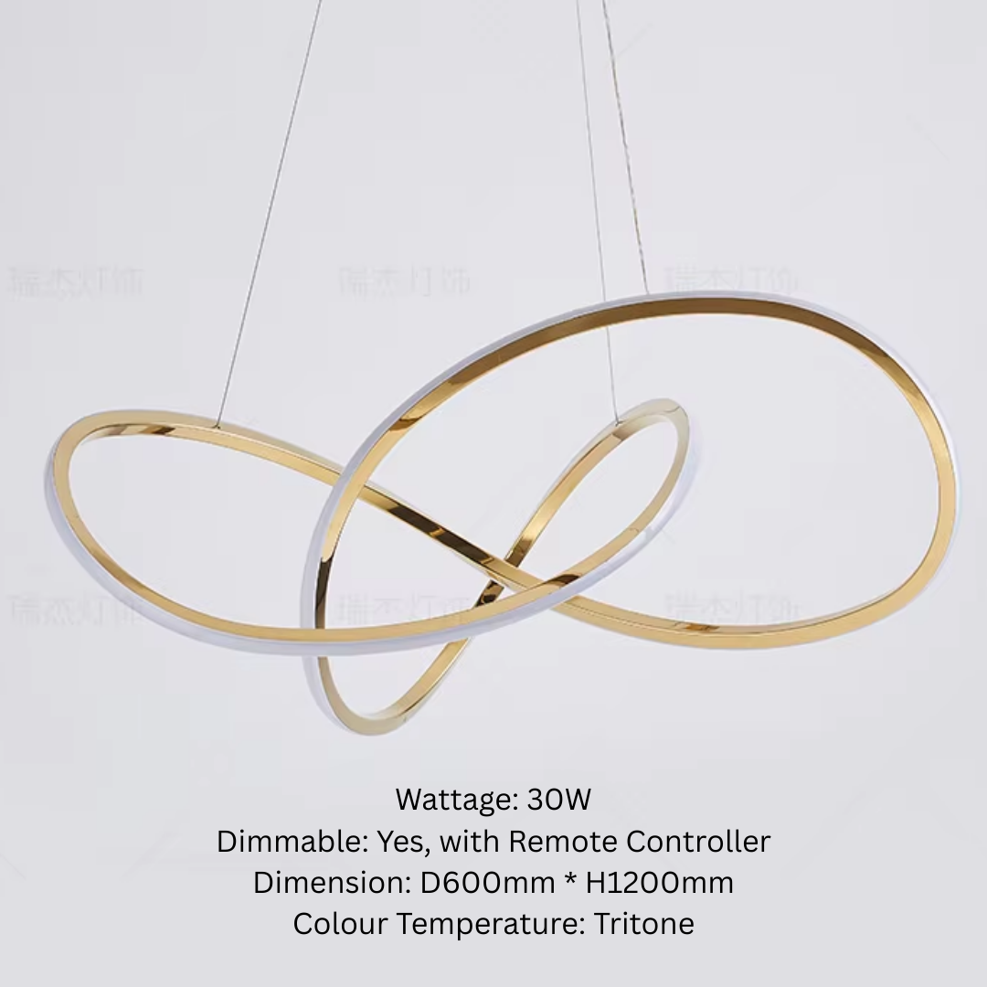 Premium Lux Gold Contemporary Infinity Pendant Light Tritone with Remote Control