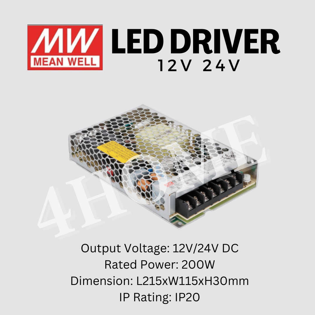 Meanwell LED Strip Driver 12V 24V 35W 50W 75W 100W 150W 200W 350W LED strip light 4HOME SINGAPORE - 4HOME