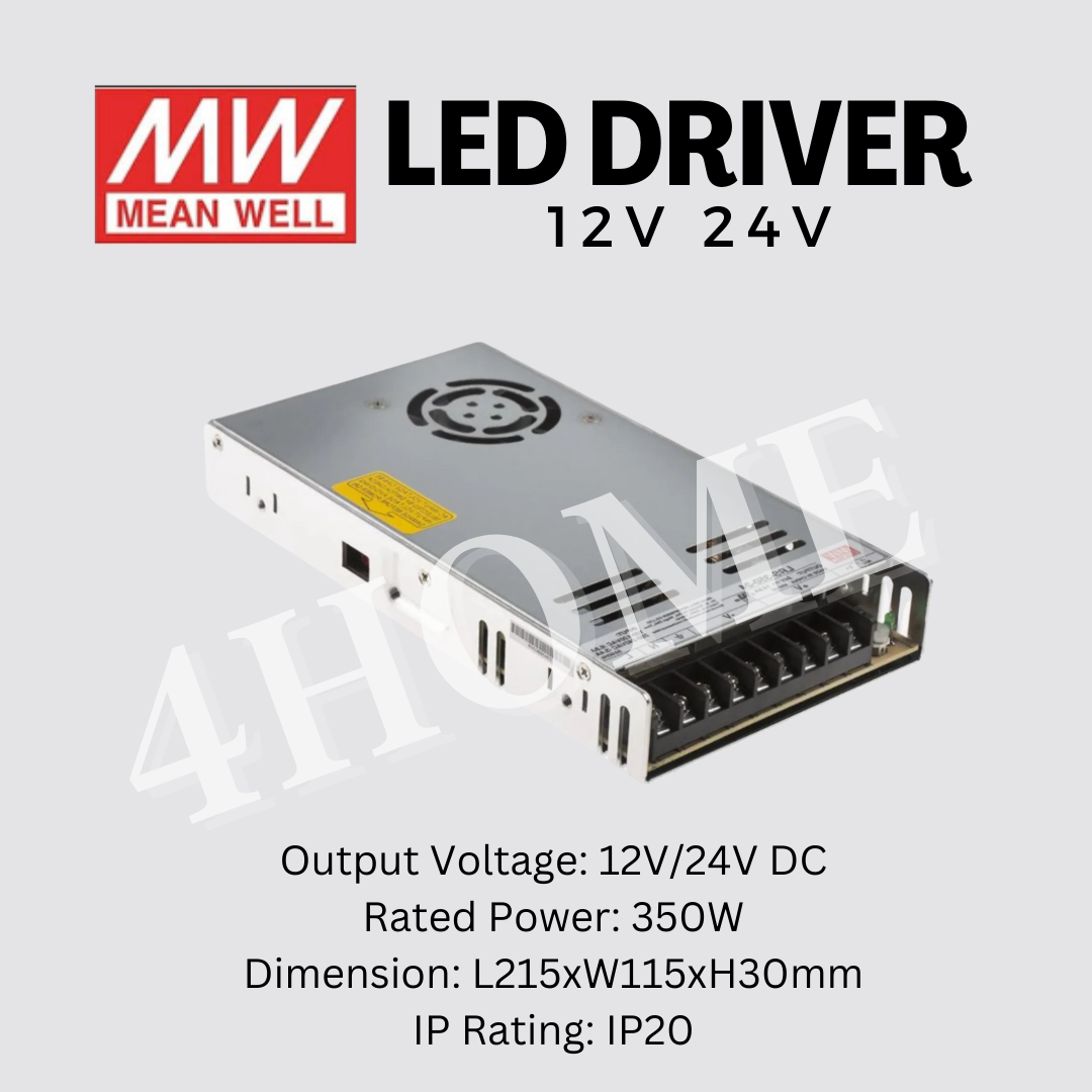 Meanwell LED Strip Driver 12V 24V 35W 50W 75W 100W 150W 200W 350W LED strip light 4HOME SINGAPORE - 4HOME