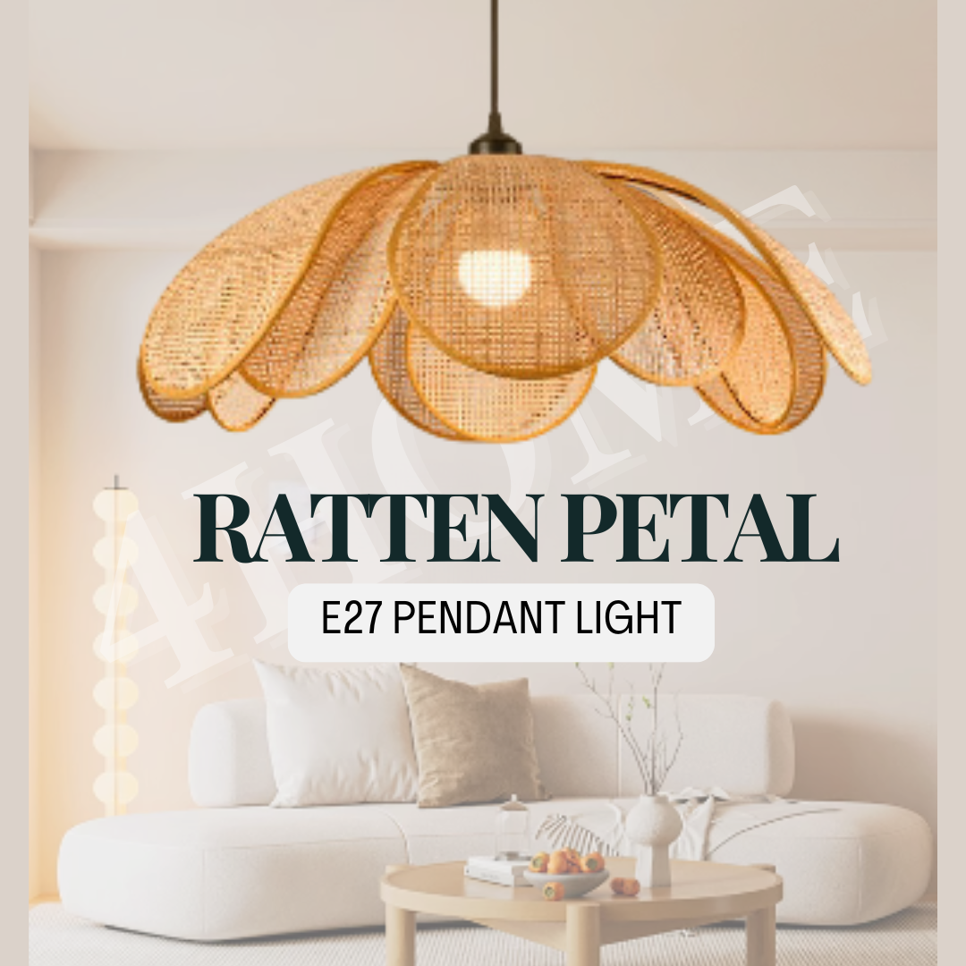 Japanese Design Rattan Flower Petal Pendant Light Dining Living Hall Bedroom E27 Handmade Woven 4HOME SINGAPORE - 4HOME