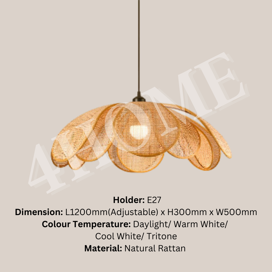 Japanese Design Rattan Flower Petal Pendant Light Dining Living Hall Bedroom E27 Handmade Woven 4HOME SINGAPORE - 4HOME