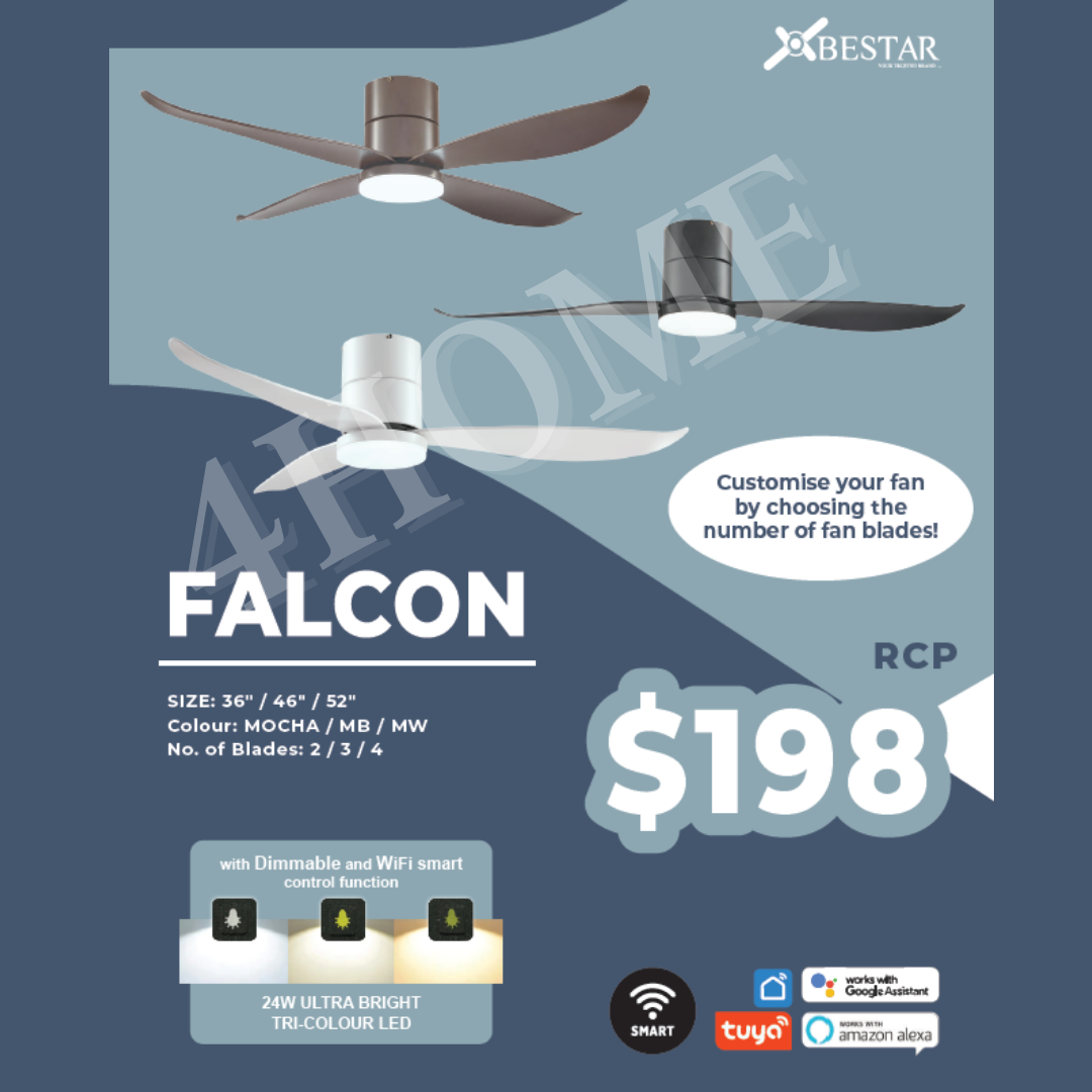 Bestar Falcon New Hugger DC Smart Ceiling fan Wifi 4blades 3blades 2blades 4HOME SINGAPORE - 4HOME
