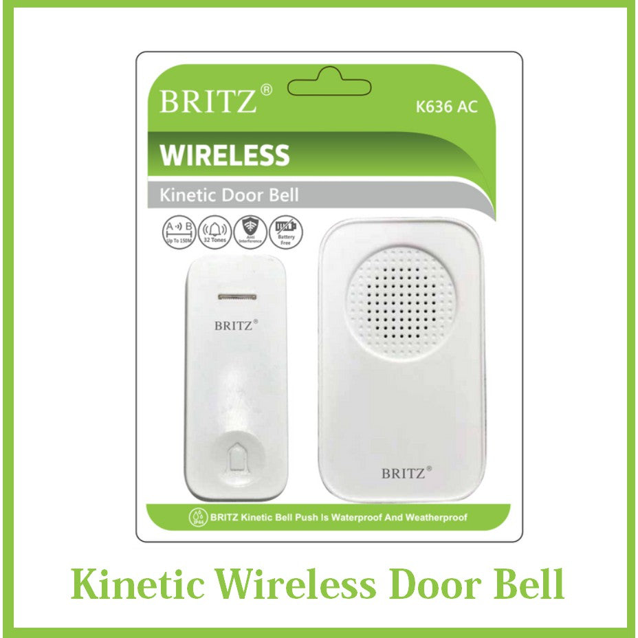 Britz Wireless Battery-Free Kinetic Doorbell Door Bell Chime Set 4HOME SINGAPORE - 4HOME