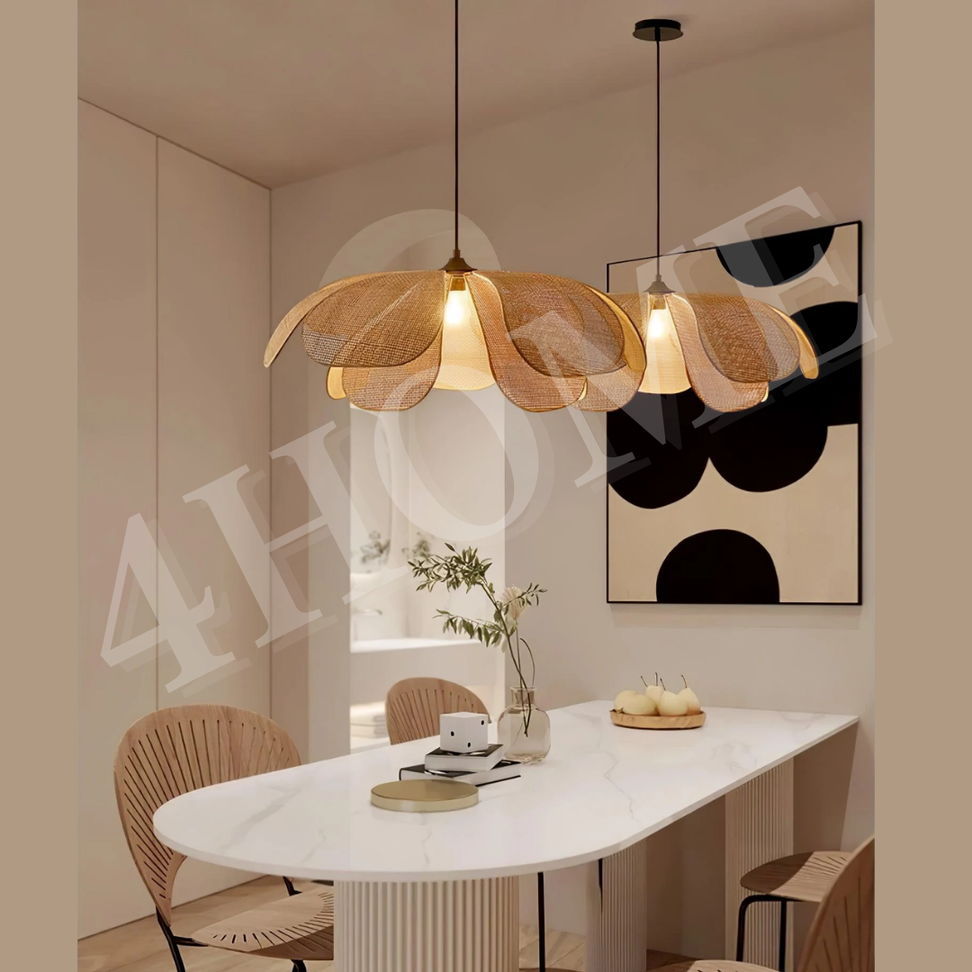 Japanese Design Rattan Flower Petal Pendant Light Dining Living Hall Bedroom E27 Handmade Woven 4HOME SINGAPORE - 4HOME
