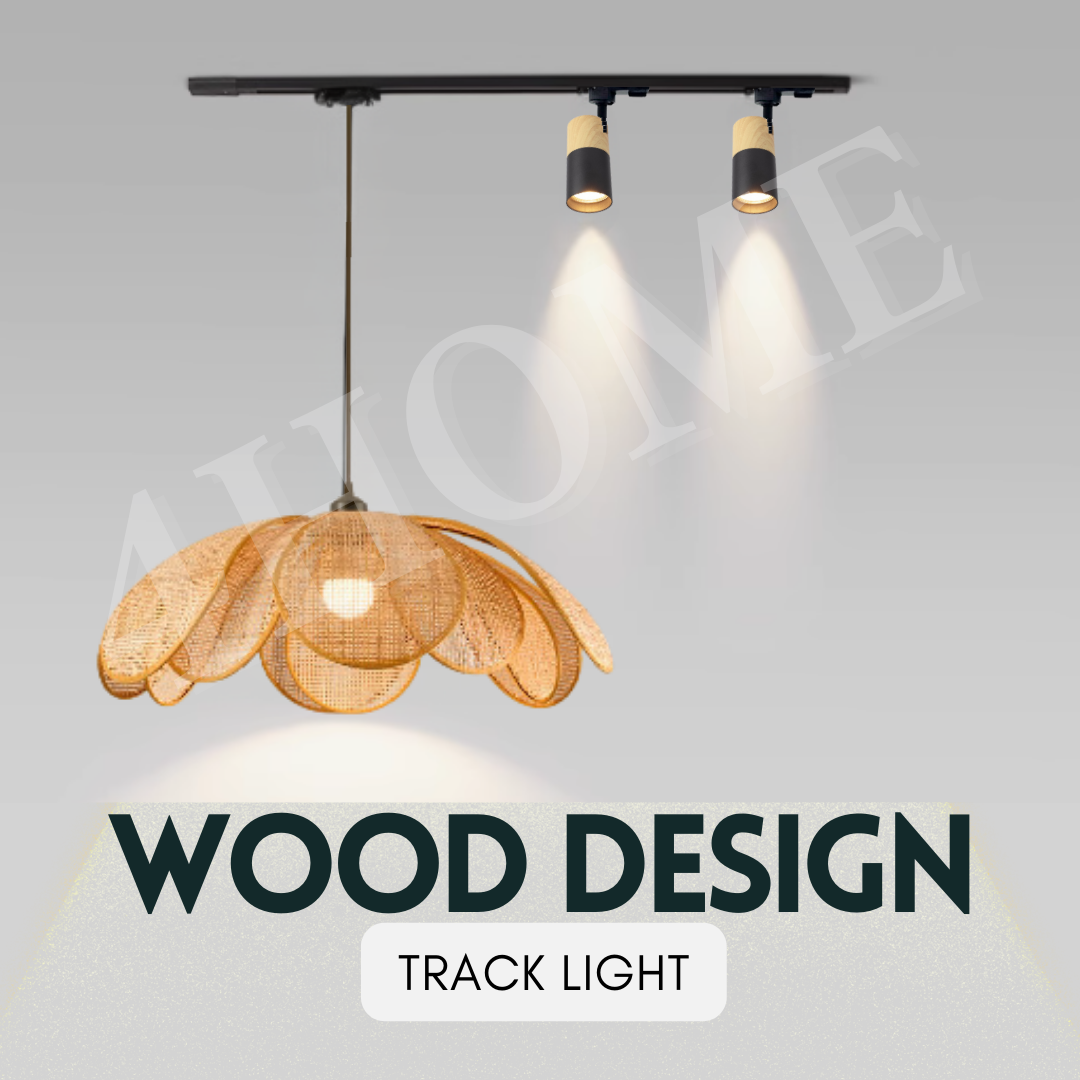 Japanese Rattan Wood Print GU10 Track Holder with E27 Pendant Track Light 4HOME SINGAPORE - 4HOME
