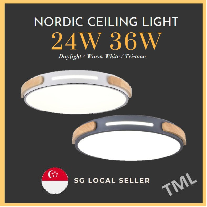 4HOME SINGAPORE 18W 24W 36W White Grey with Wood LED Nordic Ceiling Light - 4HOME