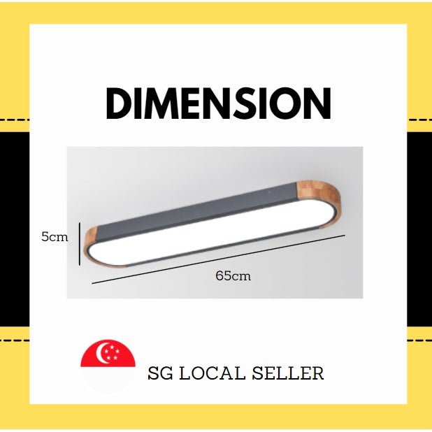 Nordic Wood Rectangular Linear Led Ceiling Light 24W Corridor Bedroom Balcony 4HOME SINGAPORE - 4HOME