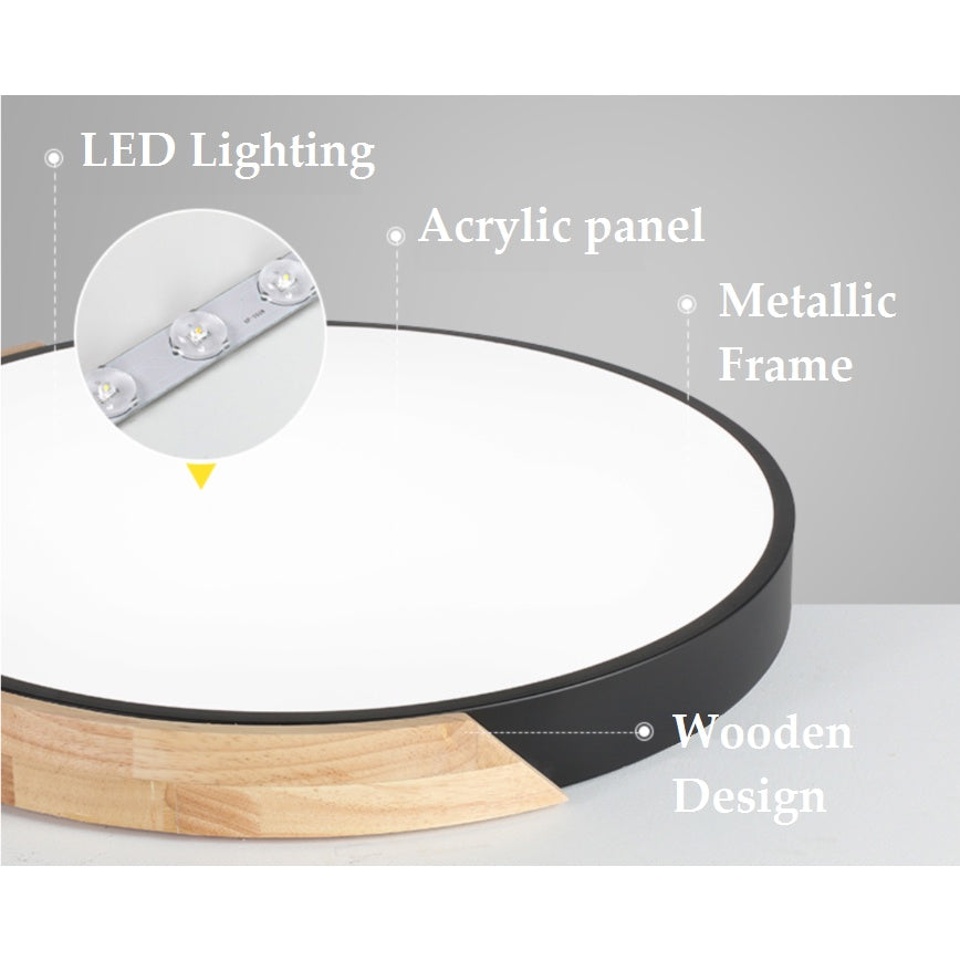 4HOME SINGAPORE 24W 36W Premium Nordic LED Ceiling Light Gold Wood Design- Daylight Warm White Tri-tone Macaron - 4HOME