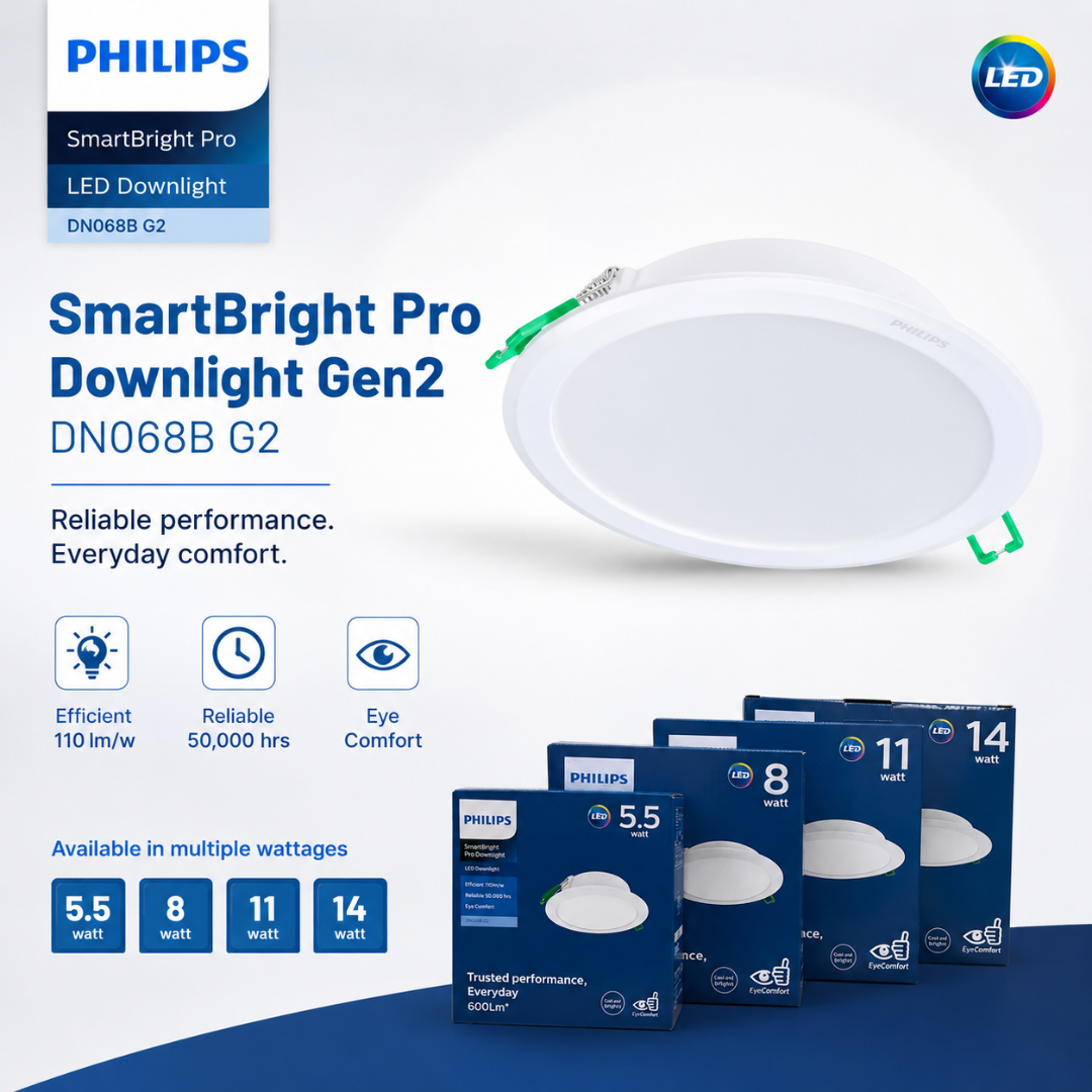 Philips SmartBright Pro LED Downlight Gen2 DN068B G2 | 5.5W / 8W / 11W / 14W | 3000K Warm White | 4000K Cool White | 6500K Daylight | Recessed Ceiling Downlight