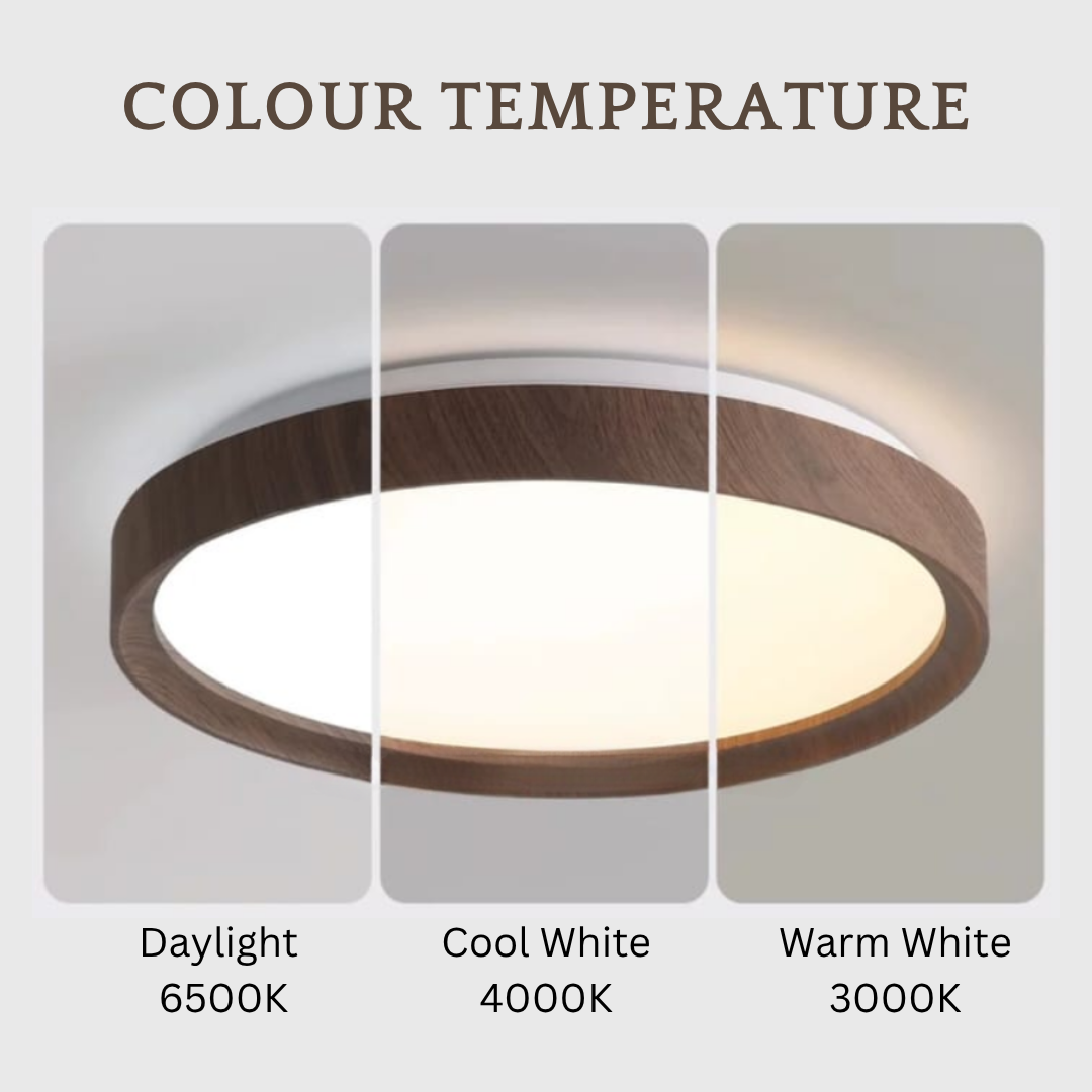 Premium Dark Wood Walnut Print LED Ceiling Light Japandi Style 4HOME