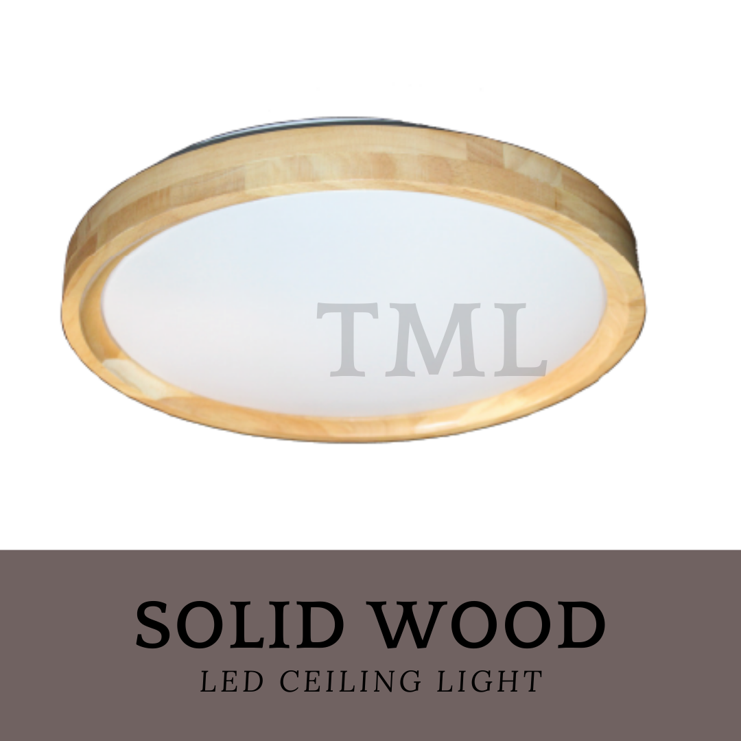 Japanese Design Solid Real Wood LED Ceiling Light 36W 48W Walnut Pine